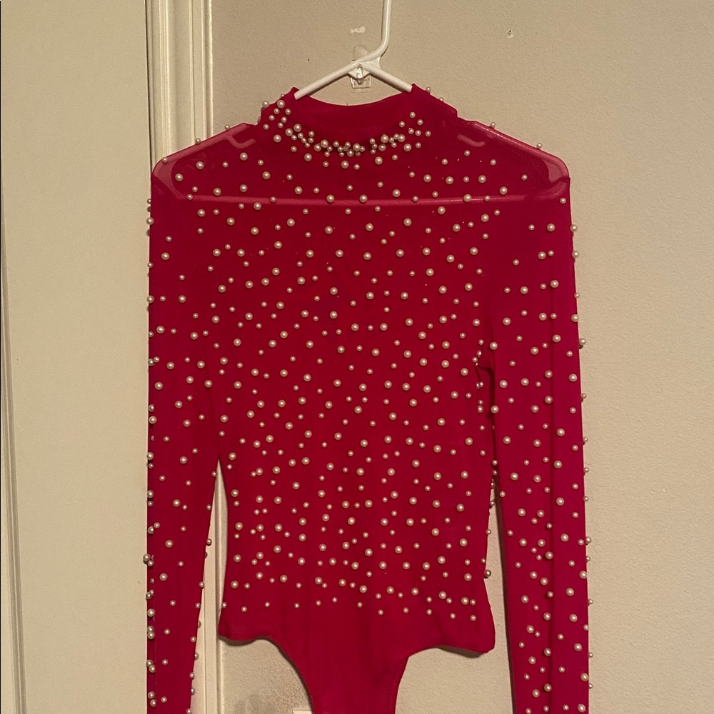 Red Pearl Embellished Bodysuit